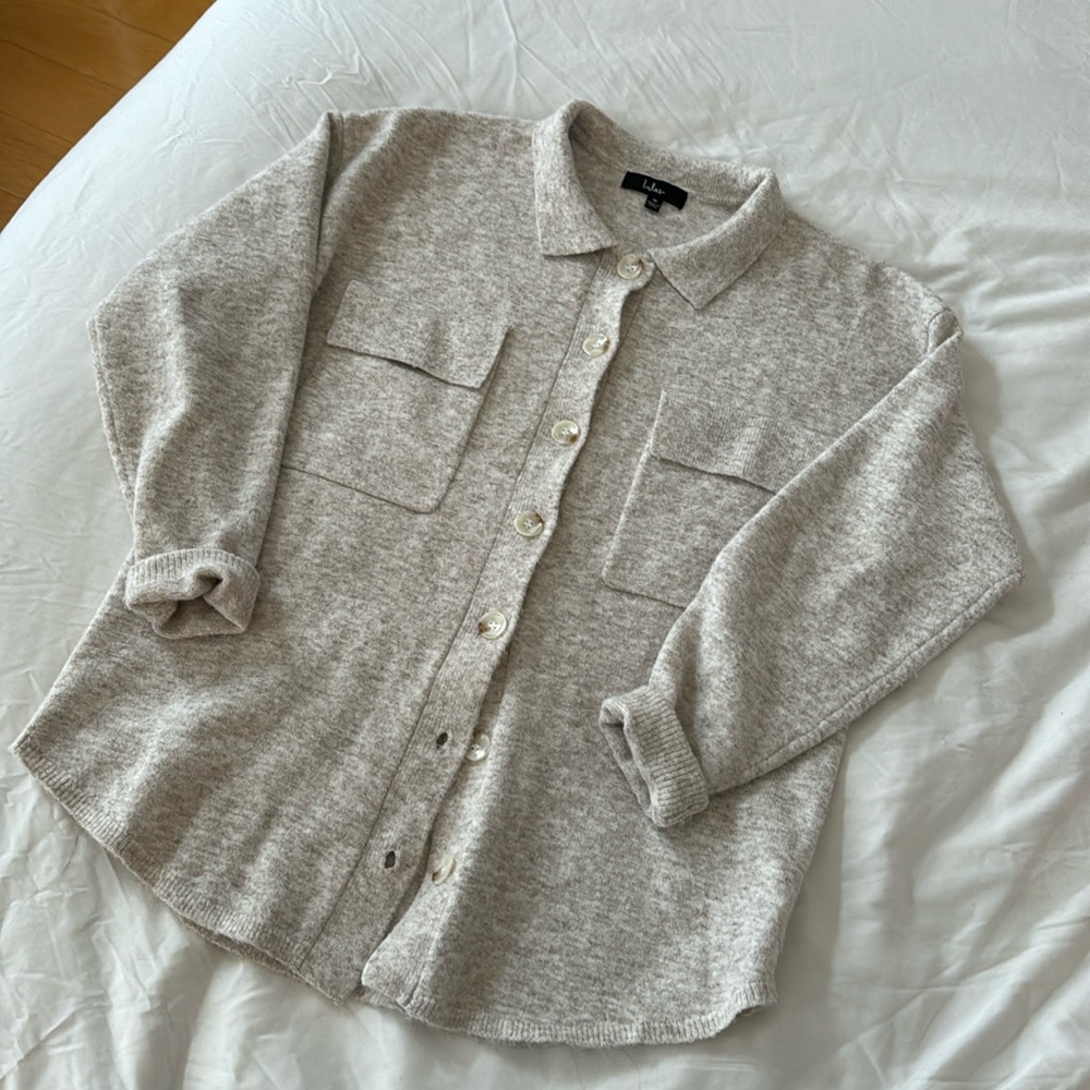 Barely worn beige, knit cardigan sweater from lulus